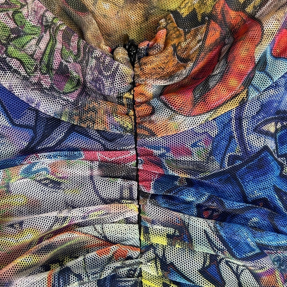 Shelly Colorful Abstract Long Sleeve Sheer Mesh Dress - Picture 9 of 12